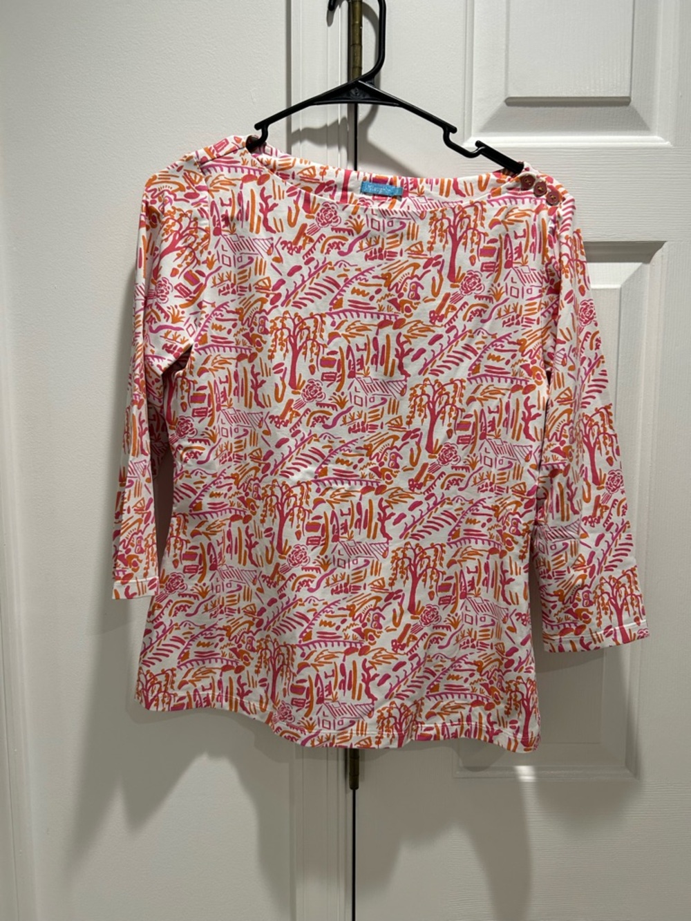 J. McLaughlin Pink & Orange Abstract Boatneck Top